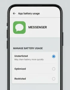 Android WhatsApp data usage settings with Background data and Unrestricted data usage turned on