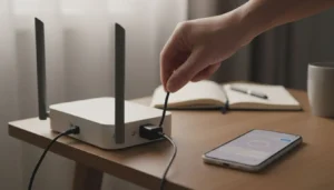 Restarting a home WiFi router to fix WhatsApp media stuck on downloading